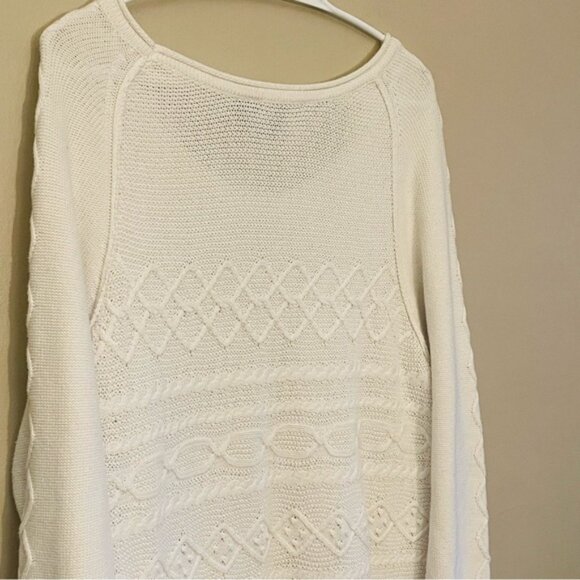 Tribal Ivory Cable Knit Scoop Neck Tunic 100% Cotton Sweater - Picture 12 of 14